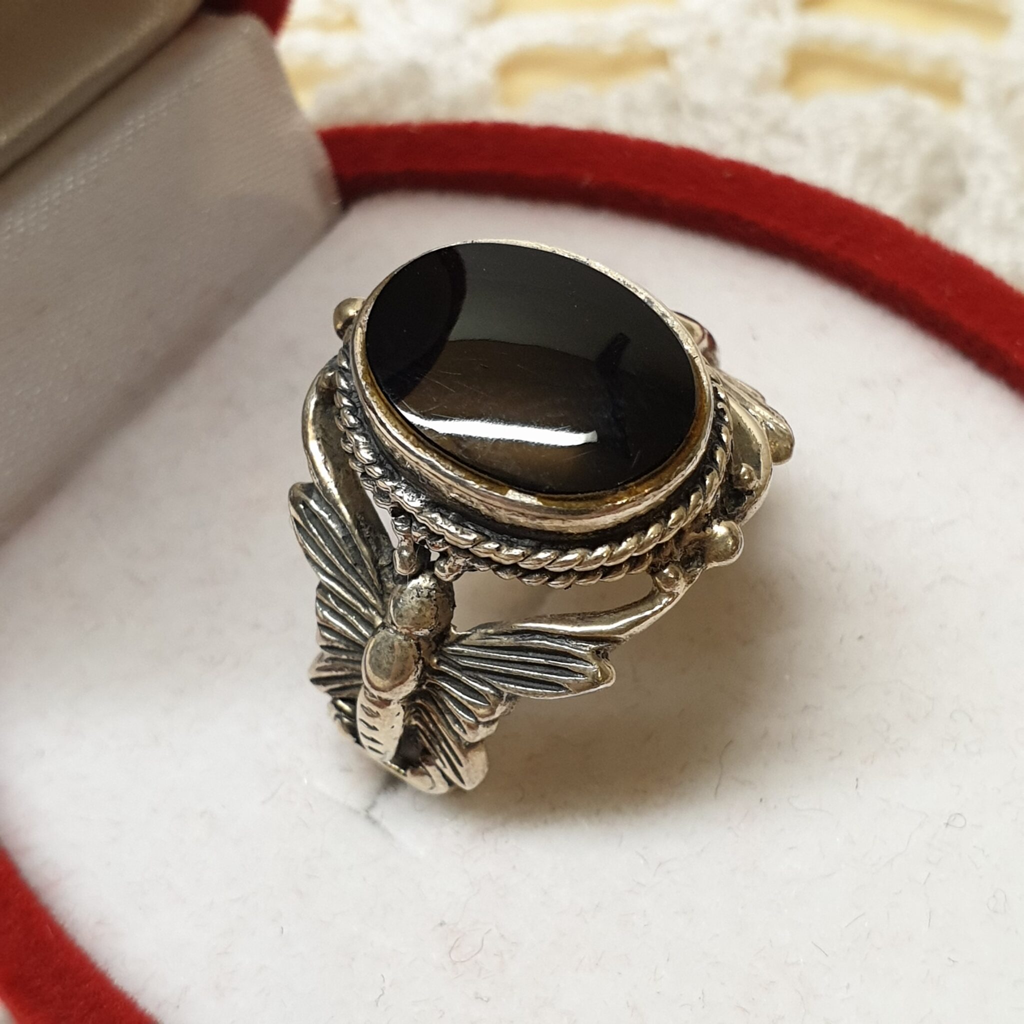 17 7 Mm Nostalgischer Ring Silber 925 Onyx Schwarz Schmetterling