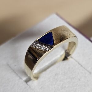 20,2 mm Nostalgischer Ring Siegelring Gold 585 teilplatiniert Lagenstein Lapislazuli Diamant Steinchen Vintage elegant GR312