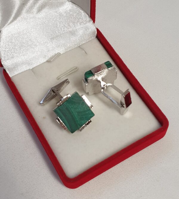 Manschettenknöpfe Cufflinks Silber 925 Malachit Design edel Vintage MS396