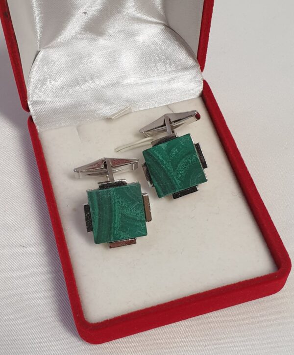 Manschettenknöpfe Cufflinks Silber 925 Malachit Design edel Vintage MS396 – Bild 4