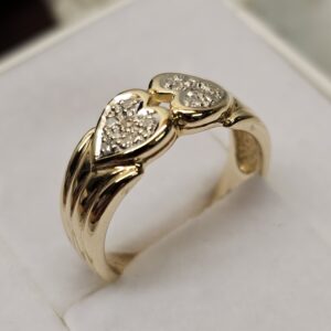 16,1 mm Nostalgischer Ring Gold 585 teilplatiniert kleinste Diamantsteinchen Herzen Herzchen Vintage Design elegant GR328