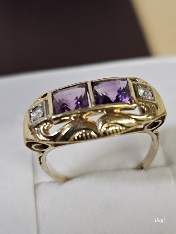 16,6 mm Art Deco Ring Gold 333 Amethyst Kristalle klar Shabby Vintage Design elegant GR347 – Bild 2