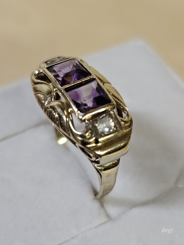 16,6 mm Art Deco Ring Gold 333 Amethyst Kristalle klar Shabby Vintage Design elegant GR347 – Bild 3