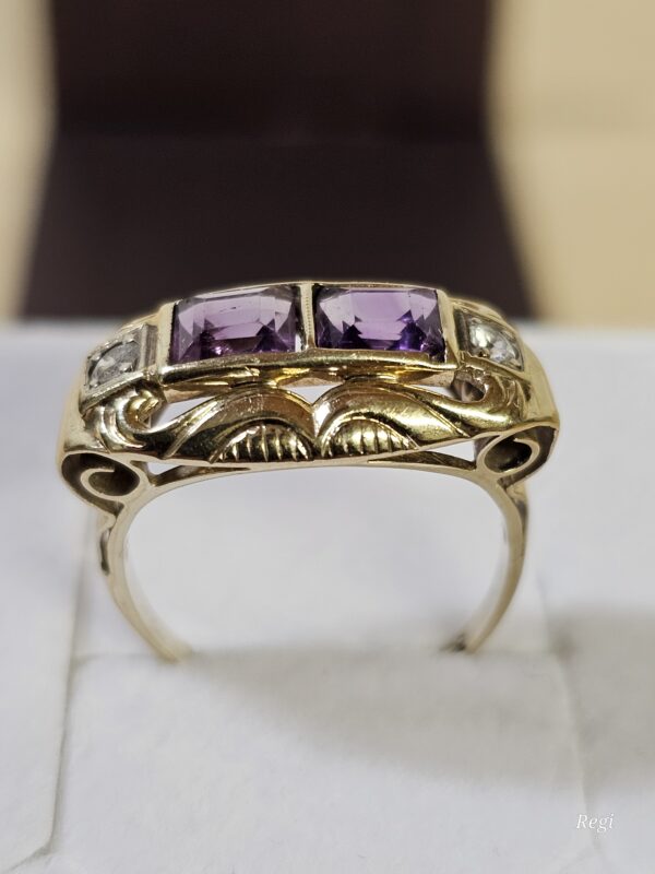 16,6 mm Art Deco Ring Gold 333 Amethyst Kristalle klar Shabby Vintage Design elegant GR347 – Bild 4