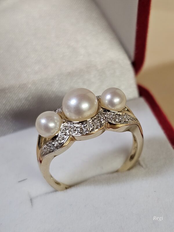 19,8 mm Nostalgischer Goldring Ring Gold 333 teilplatiniert Perlen & kleinste Diamantsteinchen Vintage GR349