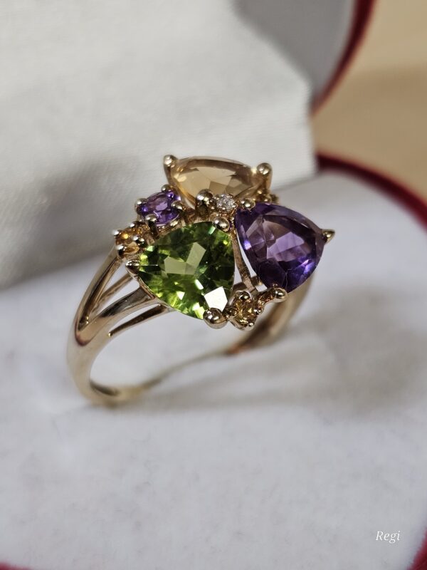 18 mm Nostalgischer Ring Goldring Gold 375 Citrin Peridot Amethyst edel Vintage GR353