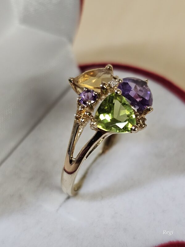 18 mm Nostalgischer Ring Goldring Gold 375 Citrin Peridot Amethyst edel Vintage GR353 – Bild 2