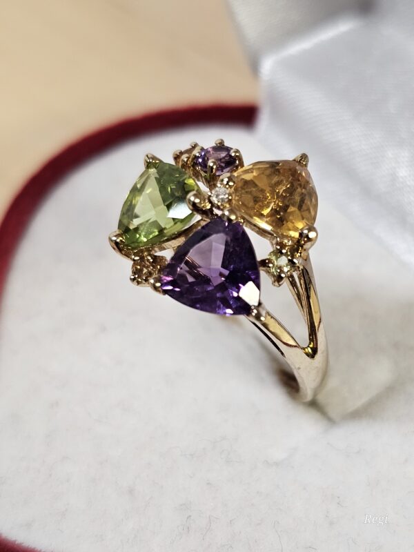 18 mm Nostalgischer Ring Goldring Gold 375 Citrin Peridot Amethyst edel Vintage GR353 – Bild 3