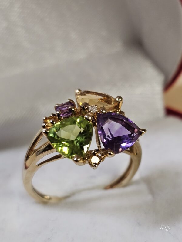 18 mm Nostalgischer Ring Goldring Gold 375 Citrin Peridot Amethyst edel Vintage GR353 – Bild 4